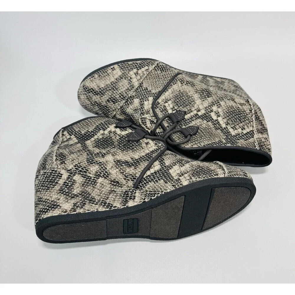 NEW Toms Kala Leather Snakeskin Print Lace Up Wedge Booties Womens 9